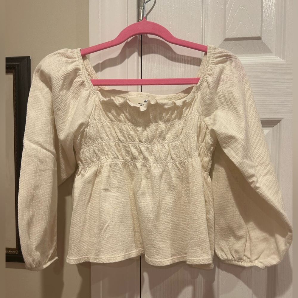 H&M Girls Cream Long Sleeve Peasant Blouse